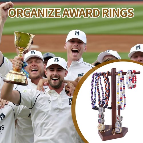 Loan Chiangmai Baseball and Softball Jewelry Organizer - Wooden Display Holder for Championship Rings & Drip Necklaces, All-in-One Sports Ring Holder, Perfect Display Gift for Athletes and Fans