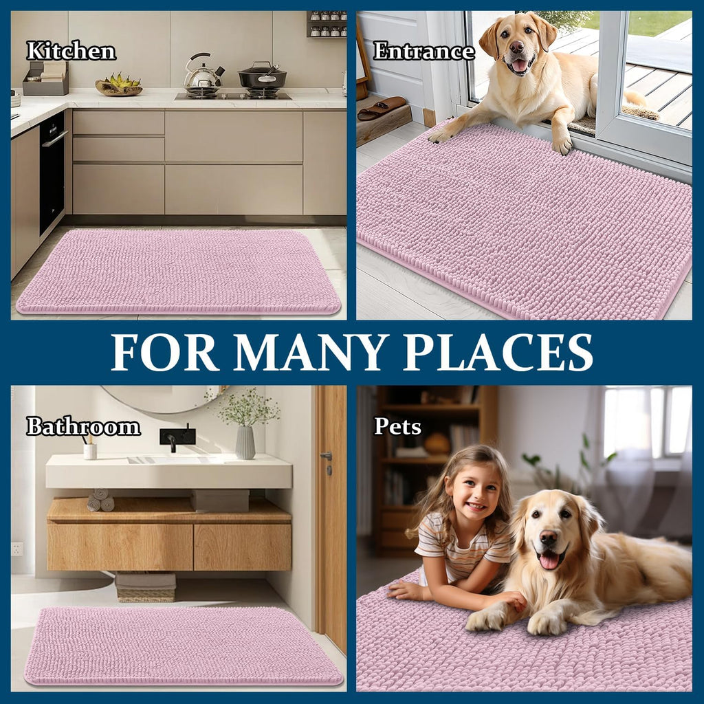 OLANLY Dog Door Mat - Absorbent Non-Slip Chenille Mat for Muddy Paws | Quick Dry 70x46, Dusty Rose