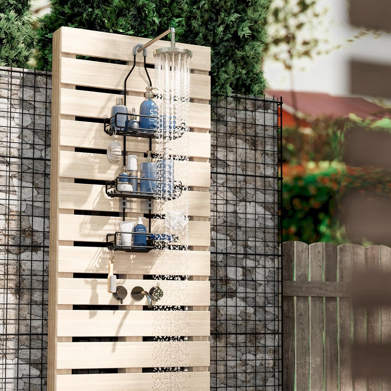 Skiennix Shower Caddy - Adjustable Overhead Organizer for Tall Showerheads | Extra Large Storage for Shampoo & Soap