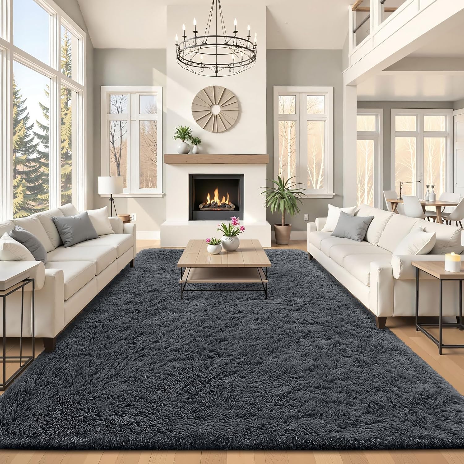 OLANLY Large Area Rug - Soft Fluffy Shaggy Carpet for Living Room & Bedroom | 8x12 ft, Grey