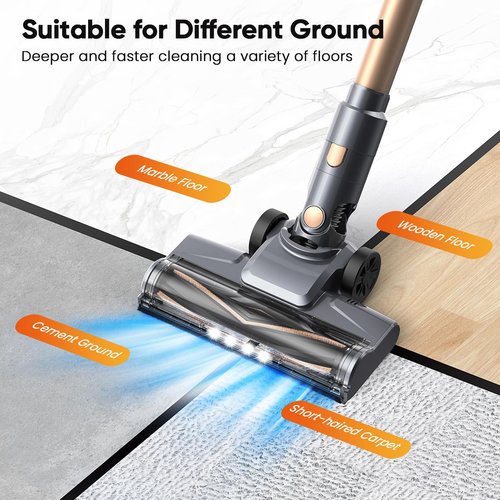 BonePone N12S Cordless Vacuum Cleaner, 30KPa Powerful Vacuum with 60 Mins Runtime, Self-Standing, LED Display, Rechargeable Lightweight Handheld Vacuum Cleaners for Home (Gold)