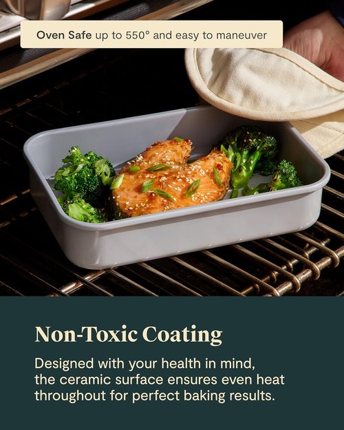 Caraway Nonstick Baking Pan Set - 2x 9" x 6.5" & 1x 9" x 13" - Non-Toxic, PTFE & PFOA Free - Slate Aluminized Steel for Casseroles & Lasagna