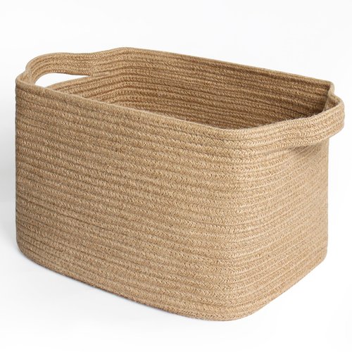 MEGASKET Wicker Basket for Storage, 15"x11"x9" Woven Basket with Handle, Rectangular Cute Storage Bin for Books, Shoes, Clothes, Towels, Decorative Gift Bin Empty, Stuffed Animal Organizer, Home Decor