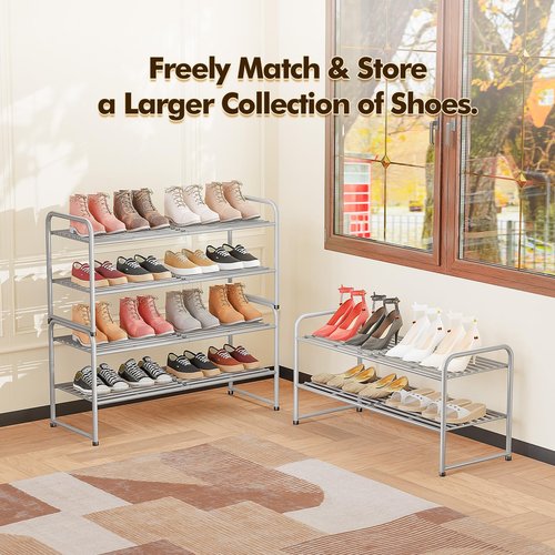 SUFAUY 2-Tier 33" Wide Shoe Rack, Closet Metal Wire, Stackable, Gray