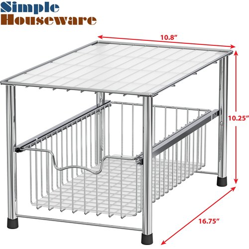 Simple Houseware Chrome Metal Stackable Storage Rack, 16.75 in L x 10.8 in W x 10.25 in H