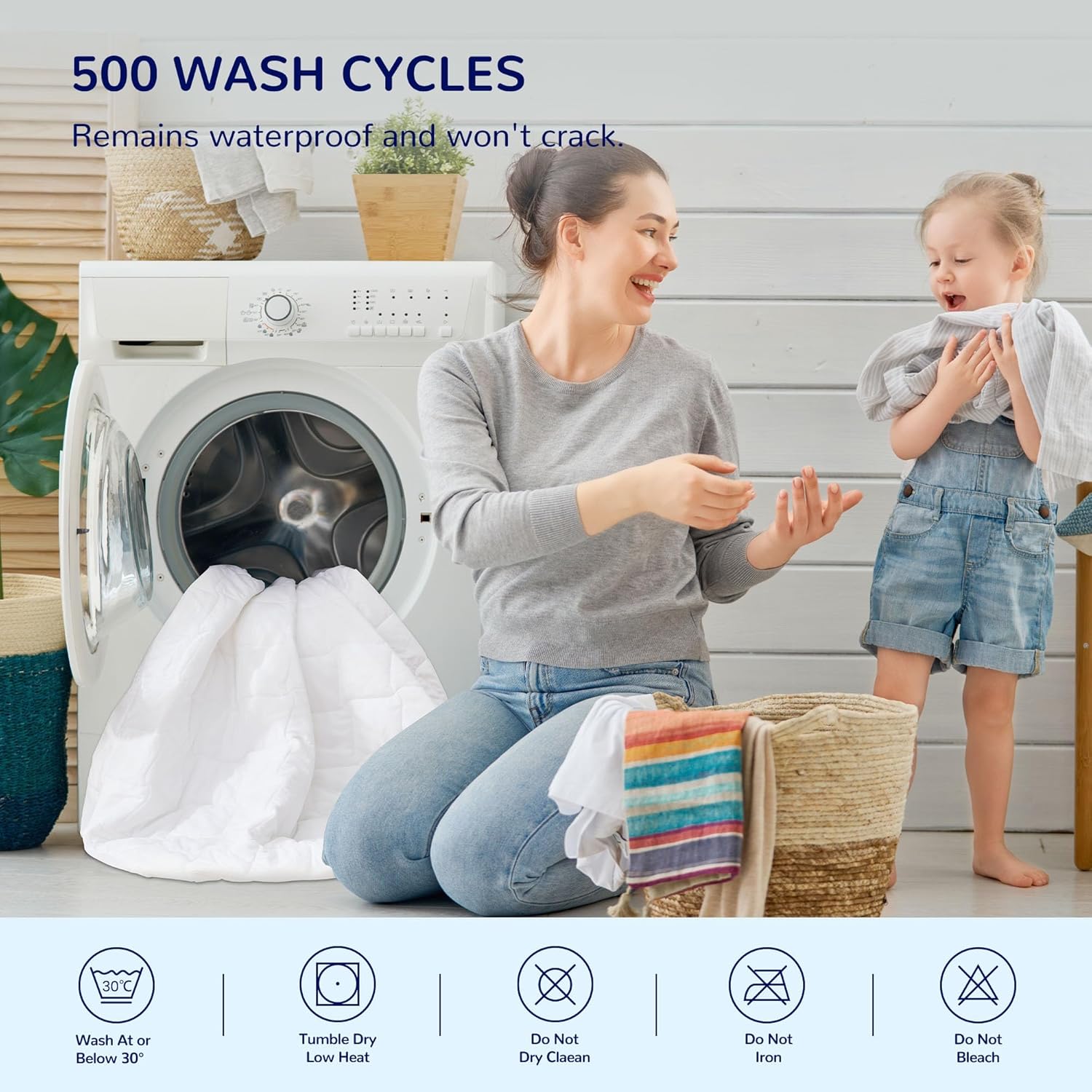 Sleep Zone Waterproof Crib Mattress Protector - Ultra Soft & Breathable | Machine Washable, 52''x28'', Pure White