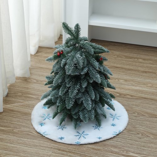 TWSANTAMAS Mini Christmas Tree Skirt 18 Inch, Soft White Plush with Blue Glitter Snowflakes, Festive Xmas Ornament Mat for Indoor Home Decorations