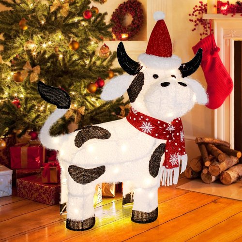 VIKIMORA Christmas Lighted Outdoor Decorations:32" Cow,3D Lighted-up Christmas Cow Indoor Outdoor Display with LED Lights,Pre-lit Holiday Farm/Pasture/Home Yard Lawn Patio Garden Decoration