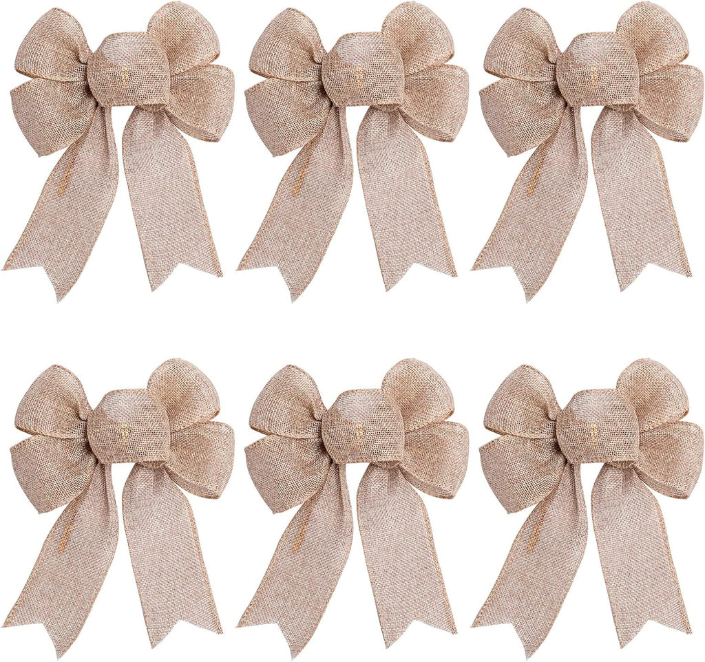 Skiennix Rustic Jute Wreath Bows - 6-Pack Burlap Decorations for Weddings & Holiday Parties