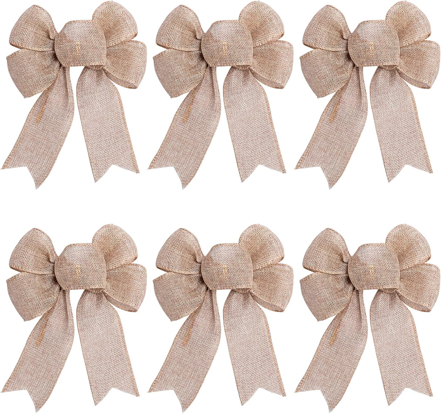 Skiennix Rustic Jute Wreath Bows - 6-Pack Burlap Decorations for Weddings & Holiday Parties