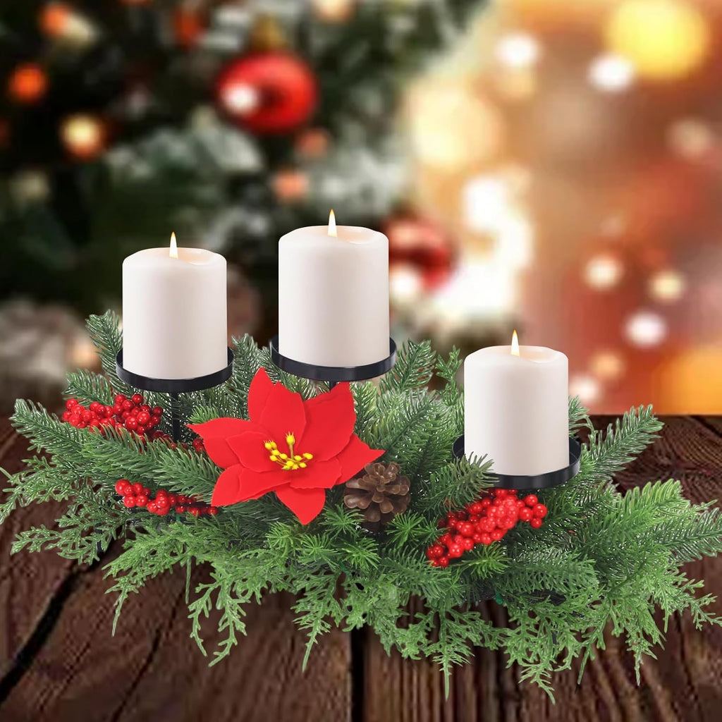 Regine Switzerland Christmas Advent Wreath Candle Holder - Festive Table Centerpiece with 3 Holders, Red Berries & Pinecones
