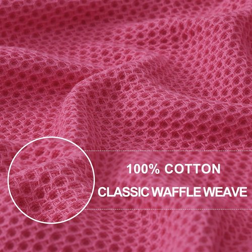Homaxy Kitchen Dish Towels - Ultra Soft 100% Cotton Waffle Weave, Quick Drying, 13 x 28 Inches, 4-Pack, Hot Pink