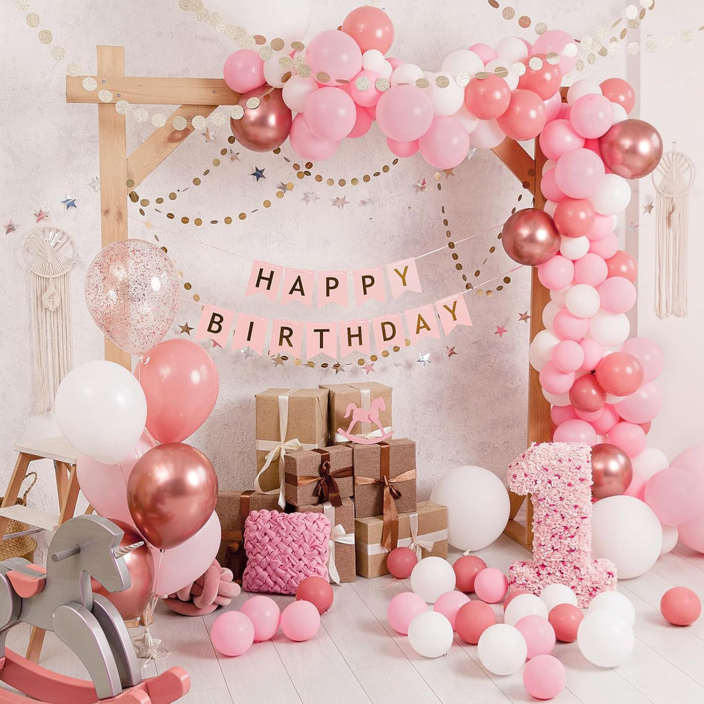 RUBFAC Latex Balloon Garland Kit - 129pcs in White & Pink - Perfect for Baby Showers & Parties