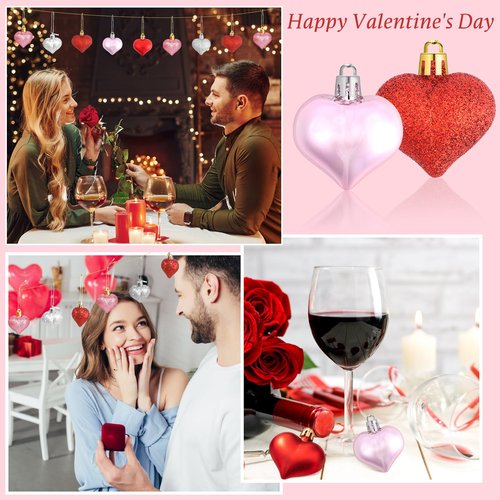 Valentines Day Decor Tree Ornaments Set, 108 PCS Hanging Ornaments for Valentine's Day St Patricks Easter, Romantic Decor Glitter Heart Shamrock Easter Egg for Home Wedding Dinner Gifts Party Table