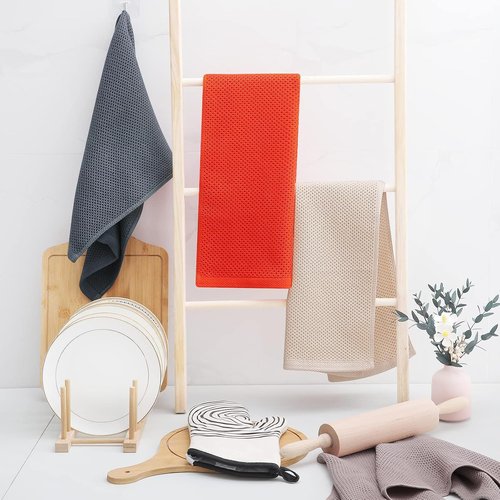 Homaxy 100% Cotton Waffle Weave Kitchen Dish Towels - Ultra Soft & Absorbent, 13 x 28 Inches, 8-Pack | Beige