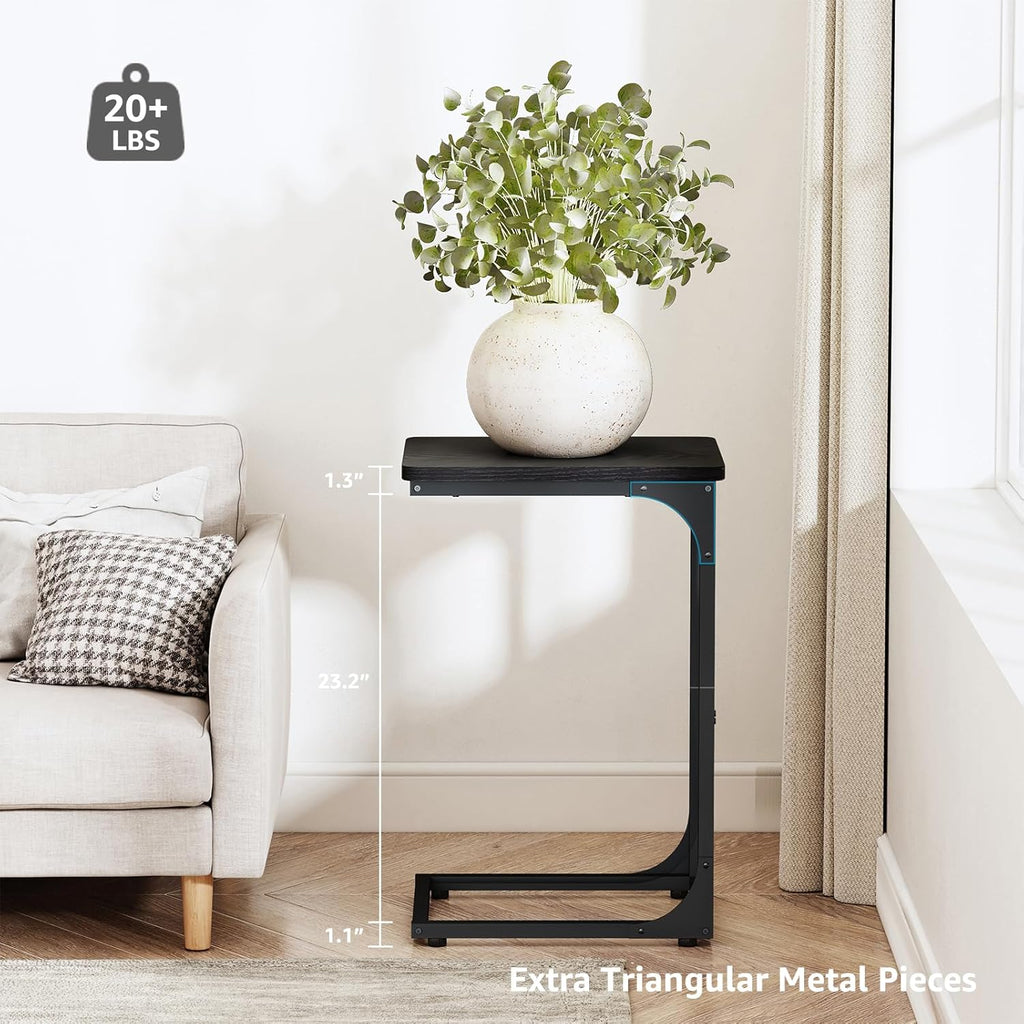 QEEIG C Table Set of 2 - Modern Black C Shaped Side Tables for Living Room & Couch