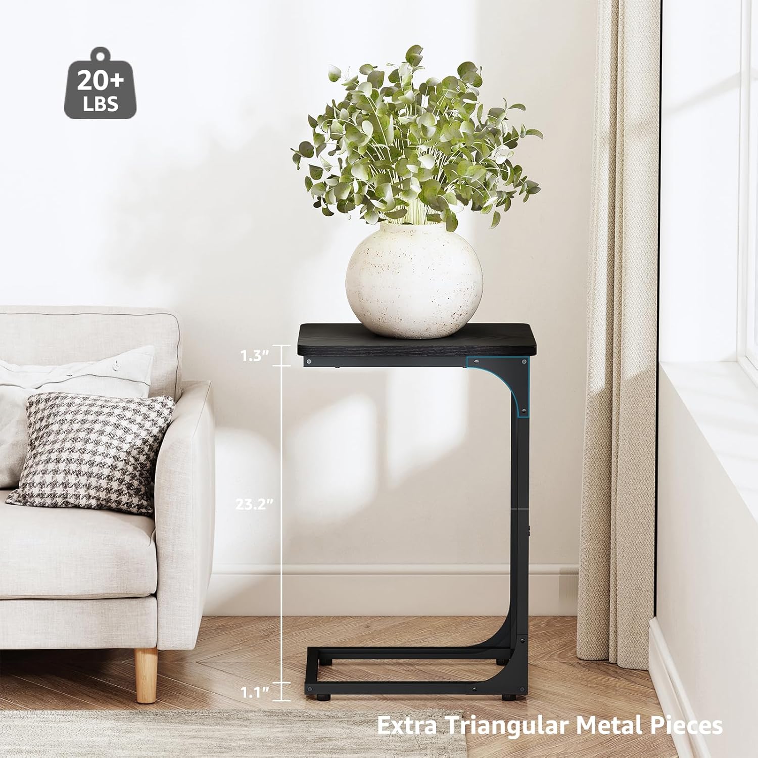 QEEIG C Table Set of 2 - Modern Black C Shaped Side Tables for Living Room & Couch