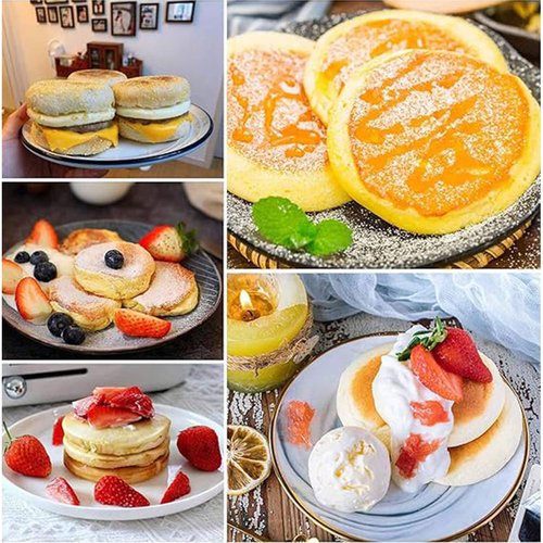 HLMOptimo English Muffin Rings, Stainless Steel Crumpet Rings, 4 inch 6 Pcs Nonstick Metal Round Ring Molds with Silicone Oil Brush