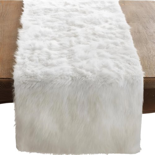 Faux Fur Design Table Runner, 15"x108", White
