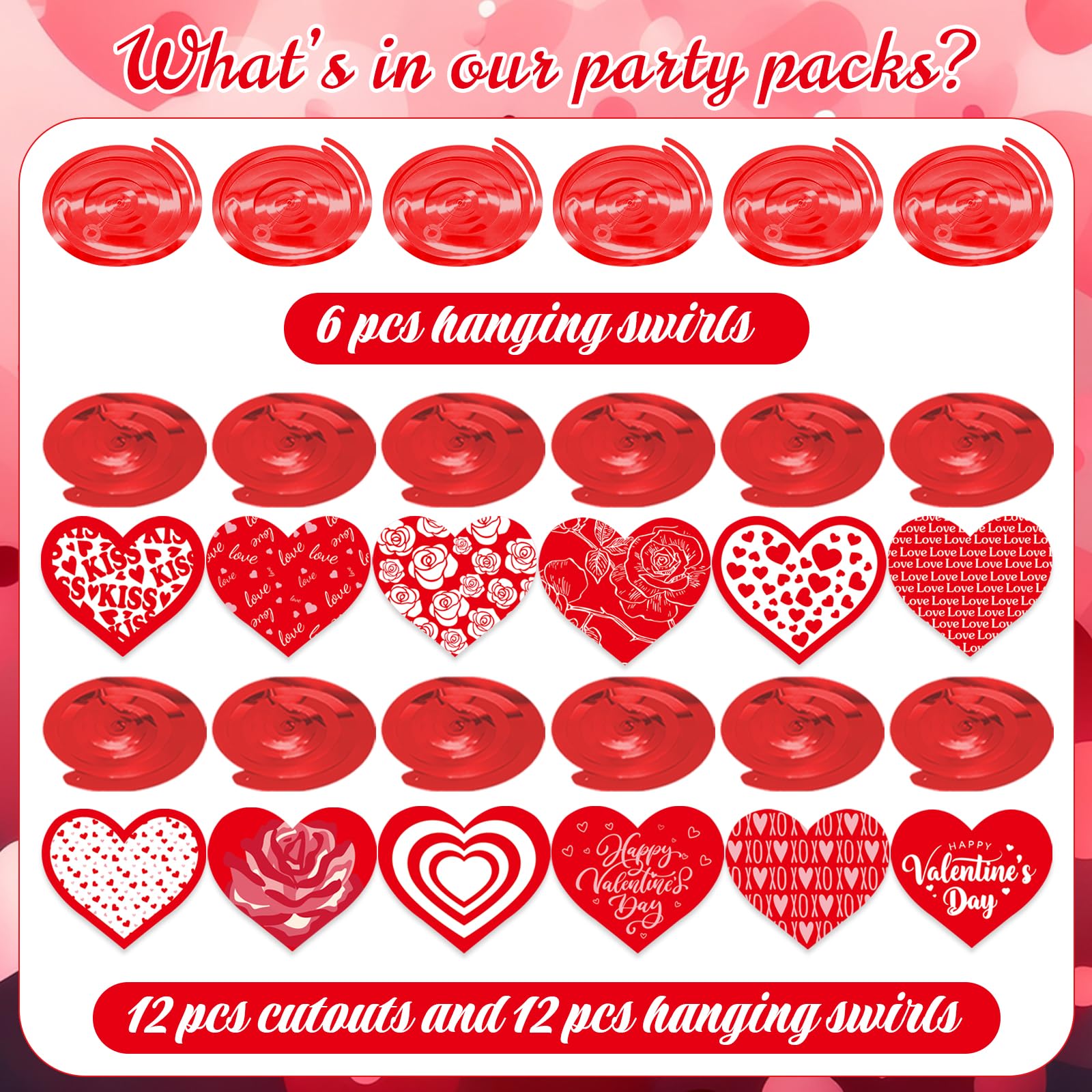 Valentine's Day Hanging Swirls, 30Pcs Love Heart Swirls Ceiling Decorations for Happy Valentines Day Galentines Anniversary Party Supplies