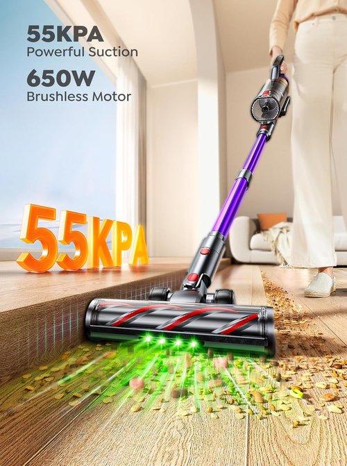 INTETURE Cordless Vacuum Cleaner - 650W, 55KPA Suction Power, 70 Mins Runtime | Anti-Tangle Design, Touch Screen