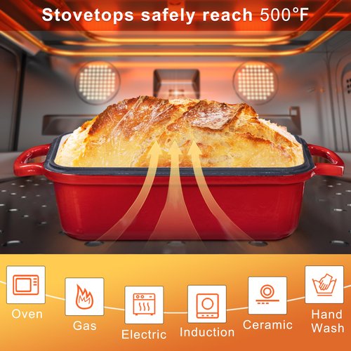 GRMImosa 2 in 1 Cast Iron Loaf Pan wiht Lid, Bread Loaf Pans for Baking Bread 9x5, Sourdough Bread Baking Pan for Homemade Bread, Meatloaf, Cherry