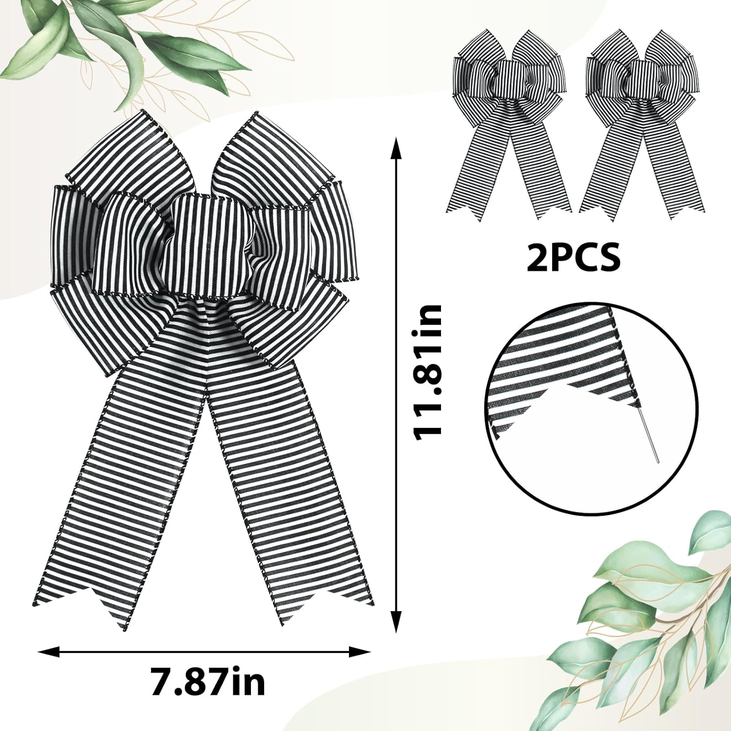 Skiennix 2-Piece Black & White Stripe Wreath Bows - Rustic Burlap Decorative Bows for Indoor/Outdoor Events