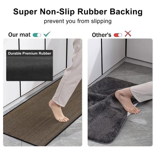 KIMODE 30"x70" Farmhouse Kitchen Mats for Floor, Long Kitchen Runner Rug Non Slip Washable,Absorbent Kitchen Floor Mats Runners for Hallways Front Sink Entryway Laundry Home,Black/Brown