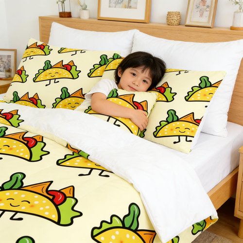 CCoutueChen Kids Sandwich Comforter Set Twin Size, Yellow Food Bedding Set for Cute Cartoon Children Bedroom Decor, 68'' x 86''