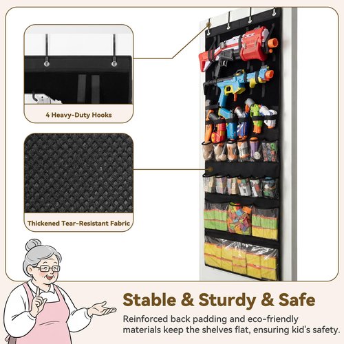 GRANNY SAYS Over the Door Organizer for Toy Guns Storage, Over the Door Toy Organizers with 16 Pockets and Straps, Hanging Kids Toys Storage Rack for Foam Blasters, Darts, Goggles, Stuffed Animals
