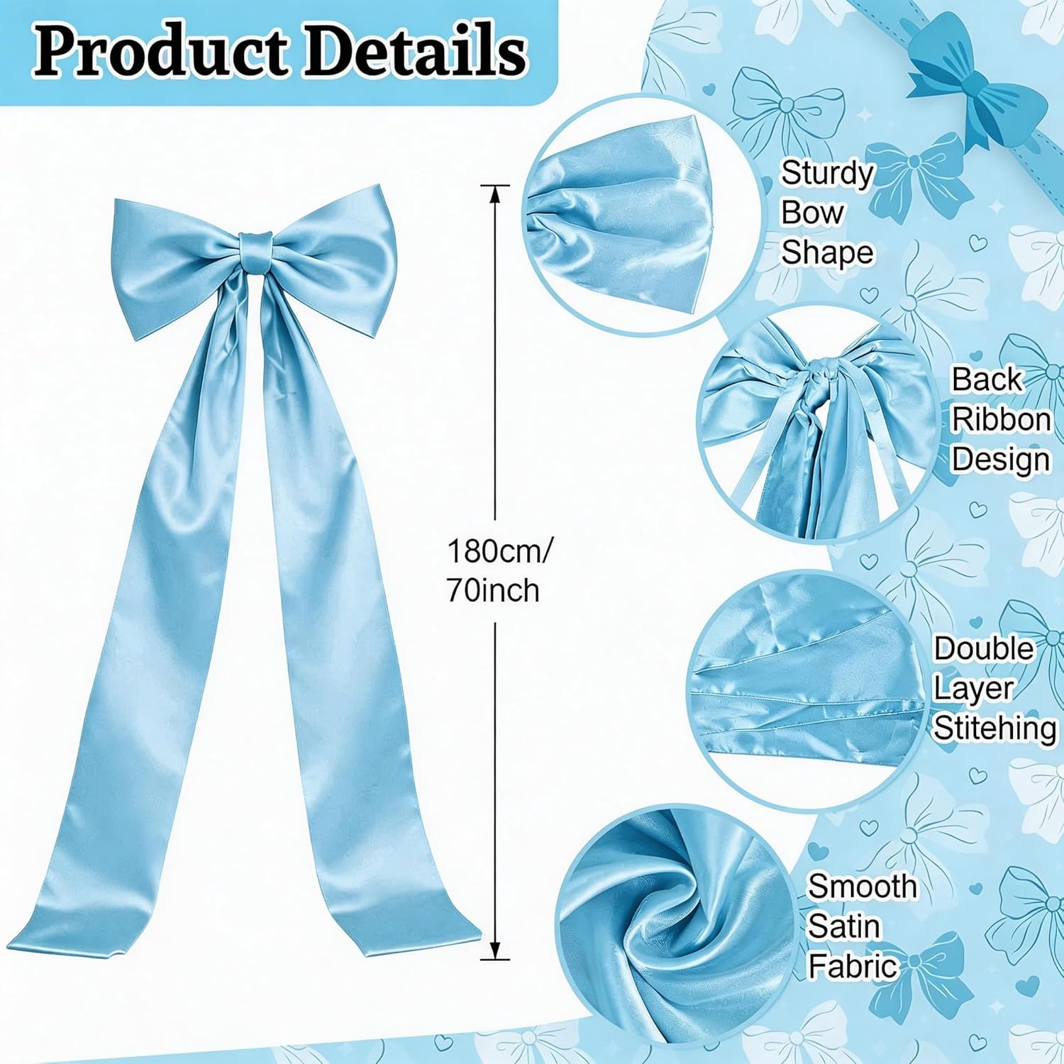 Skiennix Extra Long Satin Blue Bow - Elegant Wall Decor for Coquette Room | 70x20 Inch for Special Occasions