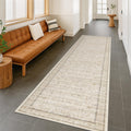 Skiennix Extra Long Runner Rug - Non-Slip, Machine Washable, Soft Low Pile - 2'6"x10', Light Beige Geometric Floral Design