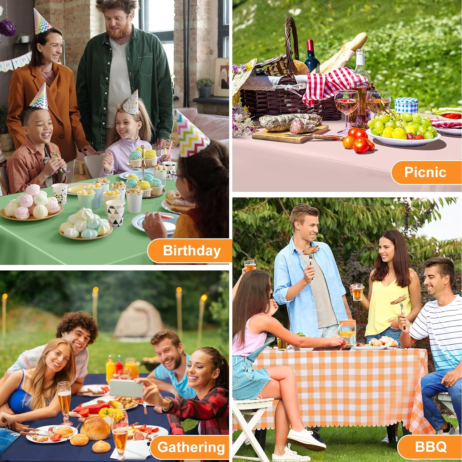 Skiennix 12 Pack Orange Gingham Tablecloths - 54" x 108" Waterproof Disposable Checkered Covers for Parties