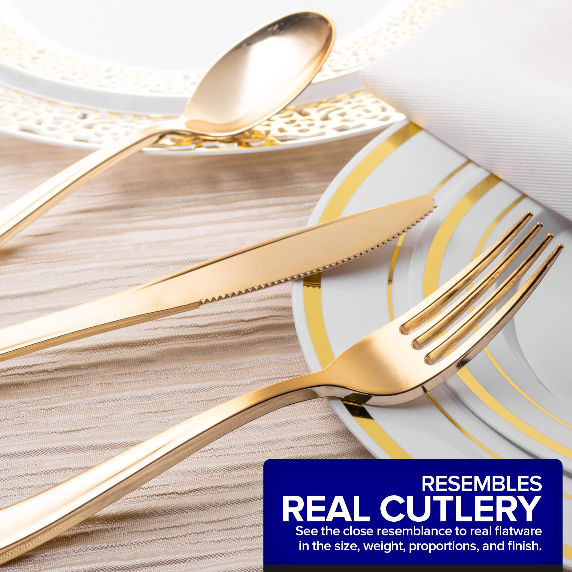 75 Pieces Heavy Duty (Gold) Plastic Silverware Set, Disposable Cutlery Set, Great for Parties, Weddings, and Catering, Flatware Utensils Included: 25 Forks, 25 Spoons, 25 Knives, Stock Your Home