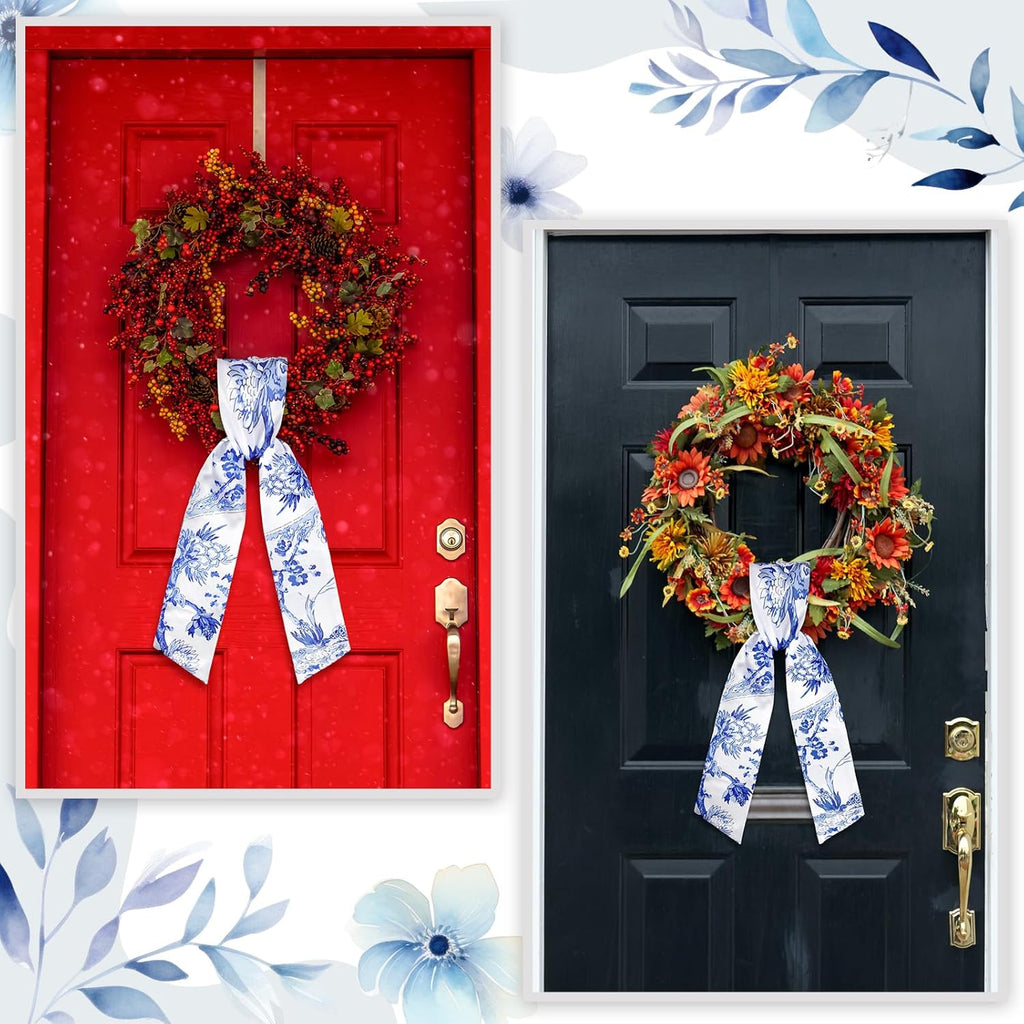 XunYee Wreath Sash Set - 6 Pcs Embroidered Monogram Decor for Indoor/Outdoor Use | Chinoiserie Design