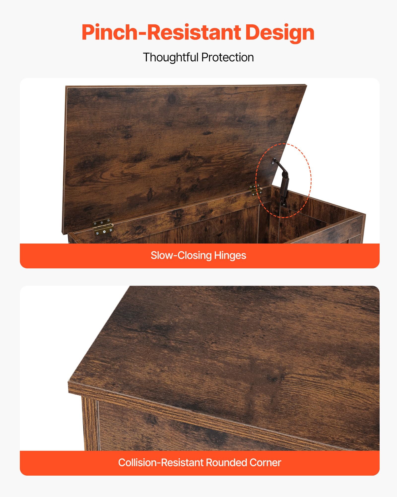 VEVOR Kids Storage Bench, Wooden Toy Box Chest, Large Storage Cabinet with Safety Hinge, Toddlers Retro Storage Bench for Playroom, Living Room or Entryway, 29.7 x 15.3 x 18.9 in, Easy Assembly, Brown