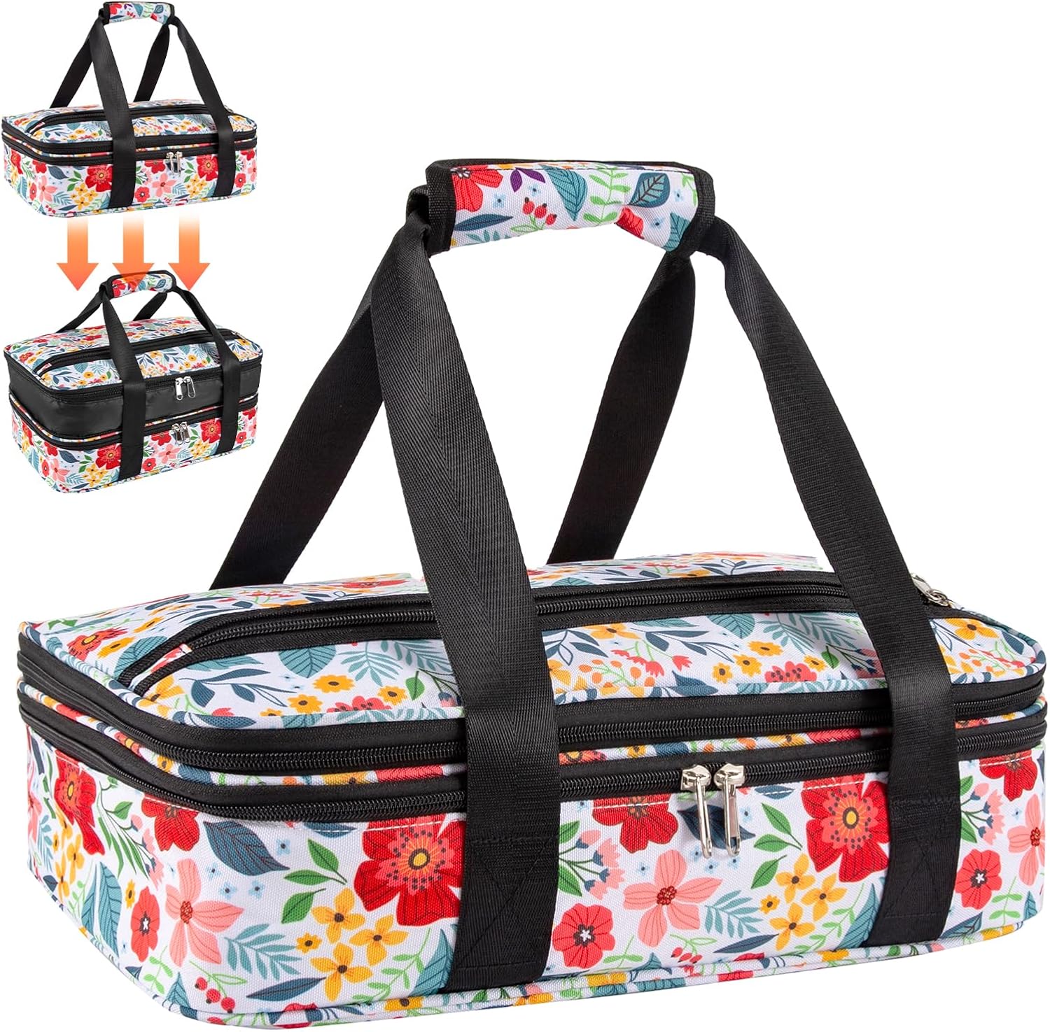 Pioneer Woman Double Decker Casserole Carrier - Expandable Leakproof Thermal Tote for Potluck & Travel
