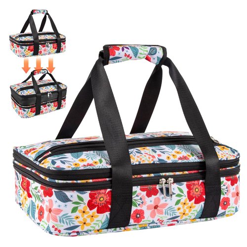 Double Decker Casserole Carrier Fits Pioneer Woman Kitchen Stuff & 9x13 Baking Dish, Expandable Lasagna Lugger Tote, Leakproof Thermal Food Warmer Bag for Potluck, Travel, Hot/Cold Food & Mom Gifts