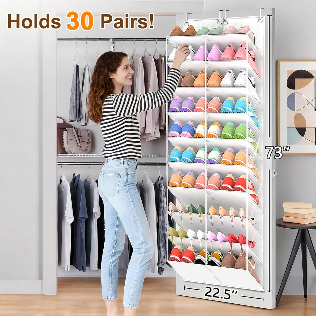 UVIAHOMI Over The Door Shoe Organizer - 10-Tier Clear Pocket Storage for Sneakers, Boots & Heels