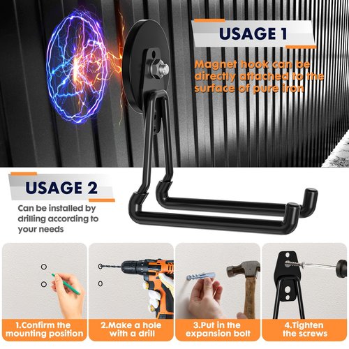 Lvoess Heavy Duty Storage Magnetic Utility Hooks Large Garage Magnet Hooks with Anti-Slip Coating for Metal Cabinet,Pegboard,Garage Shelve,Garden Tools (Black3pro)