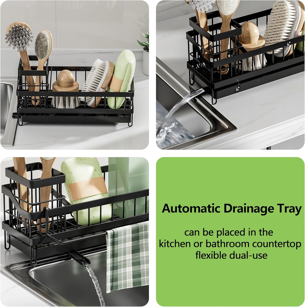 Skiennix Kitchen Sink Caddy Organizer - Rustproof Sponge Holder & Multi-Functional Soap Dispenser | Countertop Storage Solution