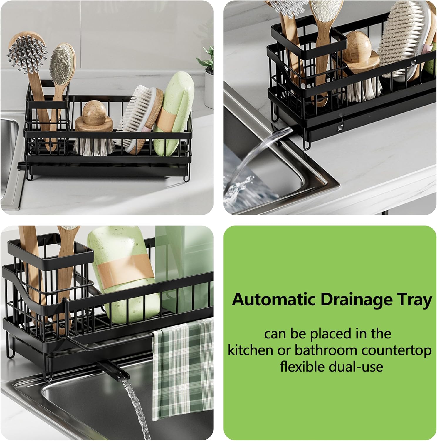 Skiennix Kitchen Sink Caddy Organizer - Rustproof Sponge Holder & Multi-Functional Soap Dispenser | Countertop Storage Solution