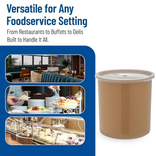 Carlisle FoodService Products Classic Round Storage Container Crock with Lid for Kitchen, Restaurants, Home, Plastic, 2.7 Quarts, Beige, (Pack of 6)
