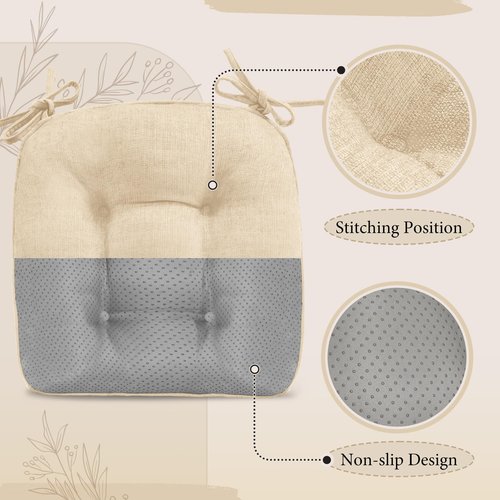 Cozyide Chair Cushions for Dining Chairs, 17" x 17" Non-Slip Kitchen Chair Pads with Adjustable Ties, Indoor Chair Cushions for Dining Room, Ivory (Pack of 4)