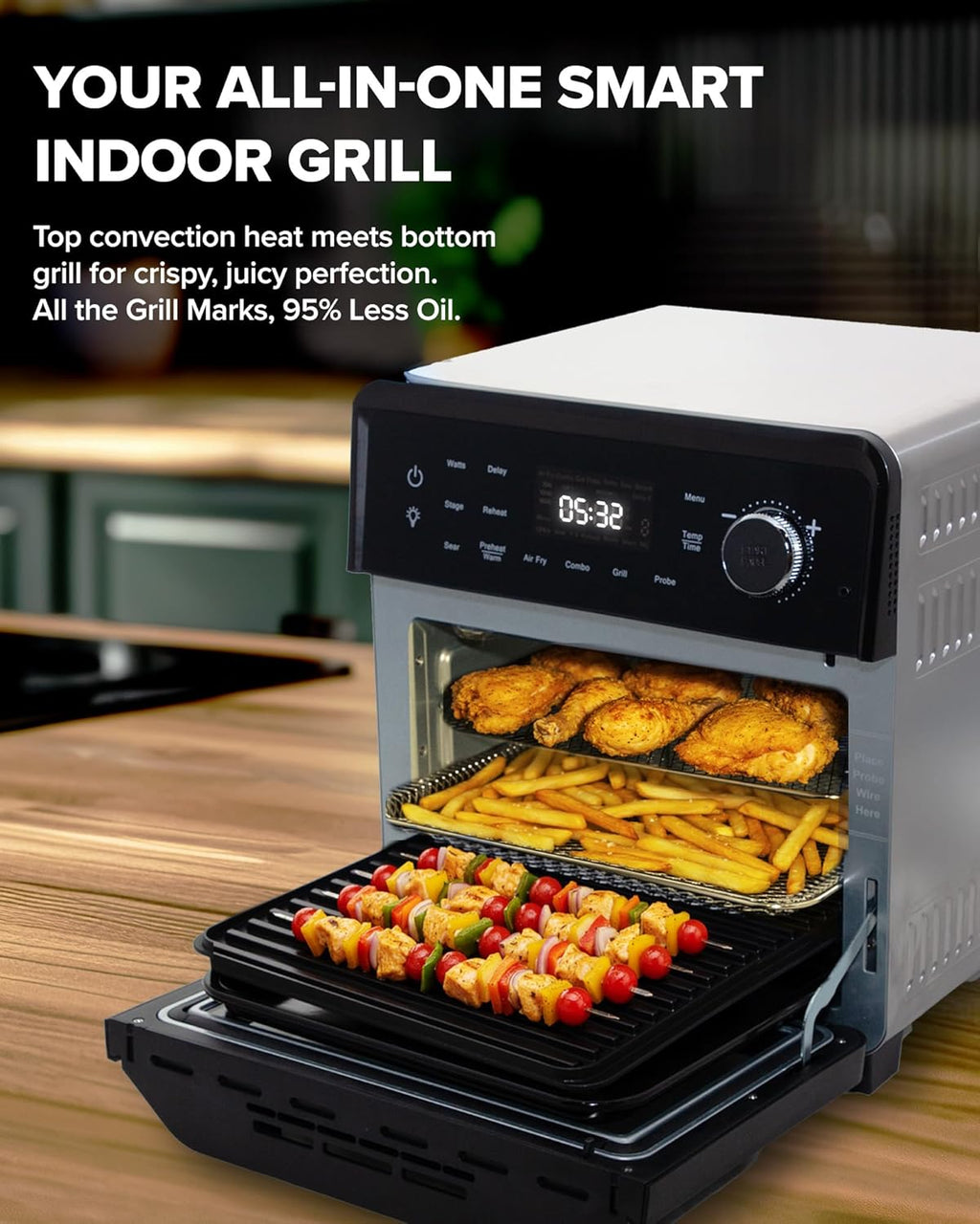 Nuwave Air Fryer Oven Combo - Even Heat & True Char Flavor | 150 Presets, Smart Probe, Stainless Steel