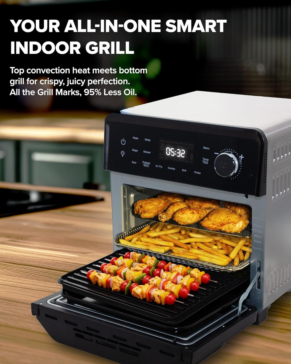Nuwave Air Fryer Oven Combo - Even Heat & True Char Flavor | 150 Presets, Smart Probe, Stainless Steel