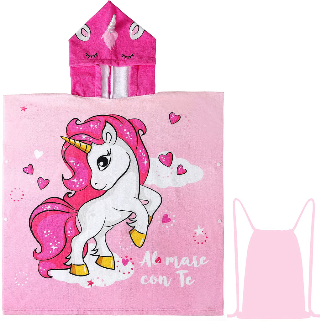 NovForth Kids Beach Towel for Boys Girls, Pink Unicorn Hooded Bath Towel Wrap, Toddler Pool Towel with Hood