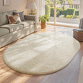 Ophanie 4x6 Oval Ivory Rug - Plush Soft Shaggy Carpet for Bedroom & Living Room Decor