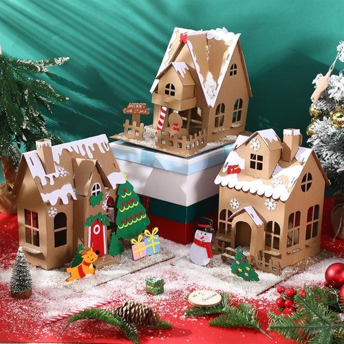Lineshading Christmas Gingerbread House Kit - 3D Unfinished Cardboard Craft for Holiday Parties