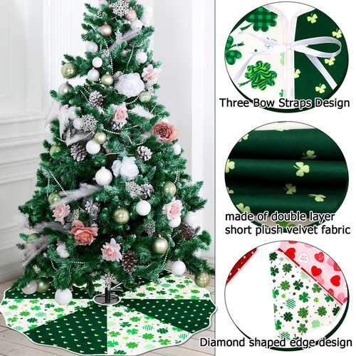 36in Double Sided Valentine's Day Tree Skirt,St. Patrick's Day Tree Skirts Decorations,Reversible Holiday Tree Mat Party Supplies for Tabletop Trees Decoration